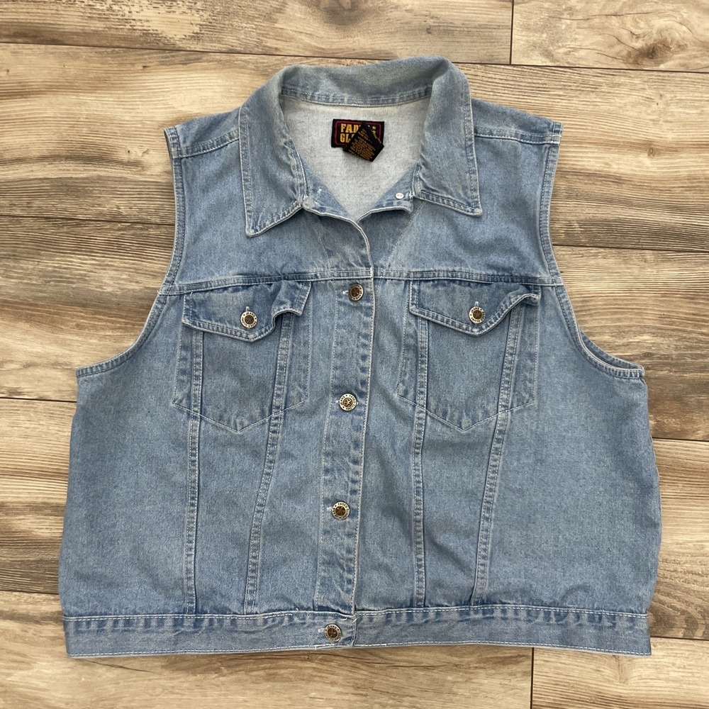 Faded Glory Women's Sleevless Button Down Jean Jacket 18W Blue 100% Cotton